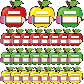 36 Pcs Apples Sticker Label Red Yellow Green Apples Name Tags Self-Adhesive Nameplate Back to School Classroom Decoration for Office Desk Wall Message Board
