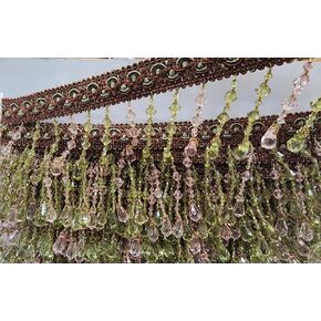 حبات معلقة من نسيج أليكي ، خضراء/وردية/وردية/بنية ، شريط شرابة ، شريط ، يبيعها الفناء