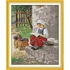 Cross Stitch Kits 11CT Stamped Patterns for Kids and Adults, DIY Preprinted Embroidery kit for Beginner, Beauty and Girl (Indian Beauty 2, Size 19''x22'')