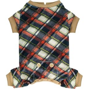 KYEESE Dog Pajamas Medium Sized Dog Stretchy Onesie Velvet Pjs Comfy Coat Soft Pet Clothes Plaid Doggie Jammie, Grey, XX-Large