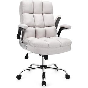 POWERSTONE Ergonomic Office Chair Big and Tall High-Back Executive Computer Desk Chair Upholstered Comfortable Home Office Chair with Flip-up Arms 400 LBS, Beige