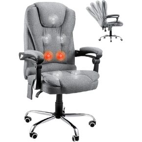 YODOLLA Ergonomic Reclining Office Chair with 7 Massage Points and Heat Function, Executive Home Desk Chair w/Retractable Footrest&Headrest, High Back Swivel Computer Chair, Black Leather