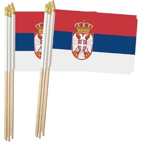 Serbia Stick Flag, Serbian Small Mini Hand Held Flags, Small Serbia Flag 5x8 Inch,12 Pack, Party Decorations Supplies for Parades,World Cup,Festival Events