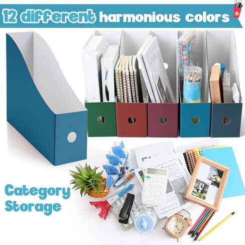 Colarr 12 Pack Cardboard Magazine Holders 12 Colors Magazine Storage Box with Label Stickers File Organizer Folder Book Holder for Desk Desktop Document Organizer for Office School (Fresh Color) in Kuwait