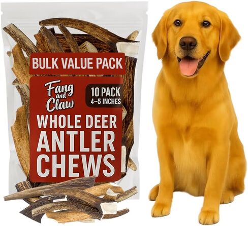 Fang & Claw Grass-Fed Deer Antlers for Dogs – 4-5" Antler Chews, 10-Pack – Long-Lasting Dog Chews for All Dogs & Aggressive Chewers in Saudi Arabia