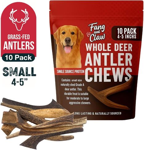 Fang & Claw Grass-Fed Deer Antlers for Dogs – 4-5" Antler Chews, 10-Pack – Long-Lasting Dog Chews for All Dogs & Aggressive Chewers in Saudi Arabia