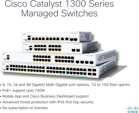 Cisco Catalyst 1300-48T-4X Managed Switch, 48 Port GE, 4x10GE SFP+, Limited Lifetime Protection (C1300-48T-4X) in Saudi Arabia