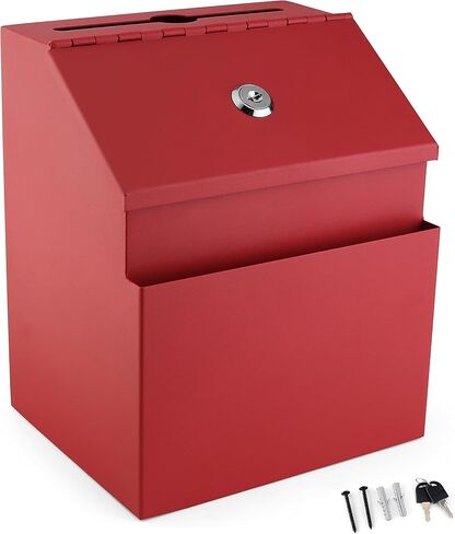 Suggestion Box with combination number Lock Metal Wall Mounted Ballot Box, Steel Donation and Collection Drop Box with wide Slot, 8.5H x 6W x 7.3L Inch comment and office management ideal box in Saudi Arabia
