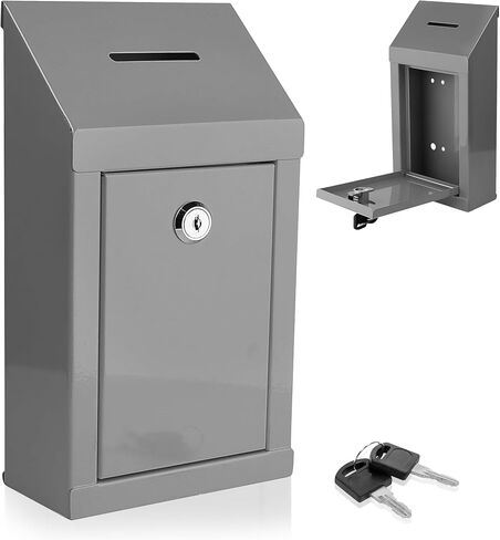 Suggestion Box with combination number Lock Metal Wall Mounted Ballot Box, Steel Donation and Collection Drop Box with wide Slot, 8.5H x 6W x 7.3L Inch comment and office management ideal box in Saudi Arabia