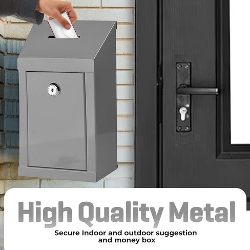 Suggestion Box with combination number Lock Metal Wall Mounted Ballot Box, Steel Donation and Collection Drop Box with wide Slot, 8.5H x 6W x 7.3L Inch comment and office management ideal box in Saudi Arabia