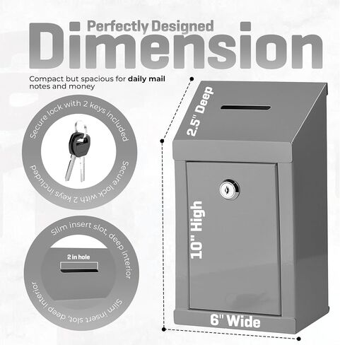 Suggestion Box with combination number Lock Metal Wall Mounted Ballot Box, Steel Donation and Collection Drop Box with wide Slot, 8.5H x 6W x 7.3L Inch comment and office management ideal box in Saudi Arabia