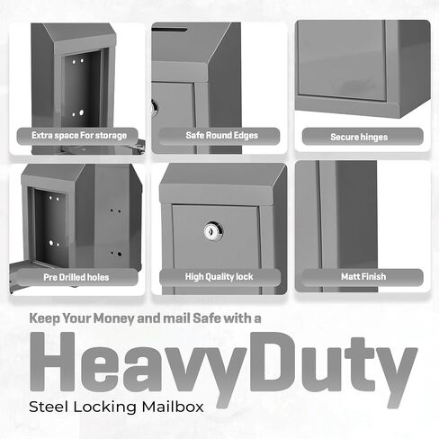 Suggestion Box with combination number Lock Metal Wall Mounted Ballot Box, Steel Donation and Collection Drop Box with wide Slot, 8.5H x 6W x 7.3L Inch comment and office management ideal box in Saudi Arabia