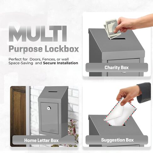 Suggestion Box with combination number Lock Metal Wall Mounted Ballot Box, Steel Donation and Collection Drop Box with wide Slot, 8.5H x 6W x 7.3L Inch comment and office management ideal box in Saudi Arabia