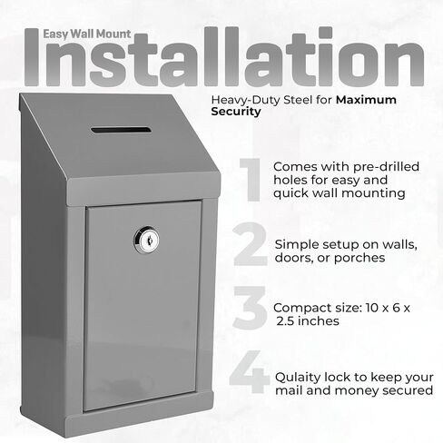 Suggestion Box with combination number Lock Metal Wall Mounted Ballot Box, Steel Donation and Collection Drop Box with wide Slot, 8.5H x 6W x 7.3L Inch comment and office management ideal box in Saudi Arabia