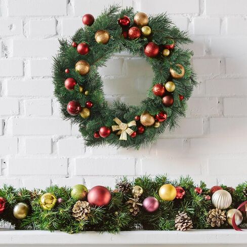 24-Inch Christmas Pine Wreath with 150 Lifelike Tips - Deluxe Evergreen Wreath for Indoor/Outdoor Use, Front Door Holiday Décor, Xmas Decorations for Home & Office in Saudi Arabia