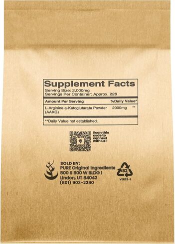 Pure Original Ingredients L-Arginine a-Ketoglutarate (AAKG) Powder, 1 lb, Unflavored, Non-GMO, Resealable & Eco-Friendly Packaging in Saudi Arabia