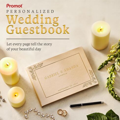 Promot Personalized Wedding Guest Book - Elegant Hardcover Guestbook for Wedding Reception, Bridal and Baby Shower, Birthday, Wedding Books Guests to Sign, Custom Embossed Text with Gold Metallic Foil in Saudi Arabia