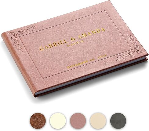 Promot Personalized Wedding Guest Book - Elegant Hardcover Guestbook for Wedding Reception, Bridal and Baby Shower, Birthday, Wedding Books Guests to Sign, Custom Embossed Text with Gold Metallic Foil in Saudi Arabia