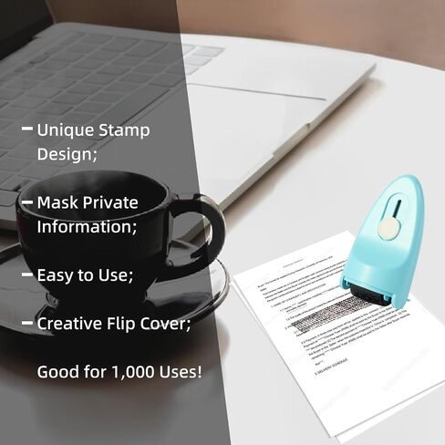 Wide Identity Theft Protection Roller Security Stamp 2Packs - Guard Your ID Well, Built-in Cutter & Unique Flip Cover, Compact Privacy Safety Tool for Document, Mail, etc. (BU/PU) in Kuwait