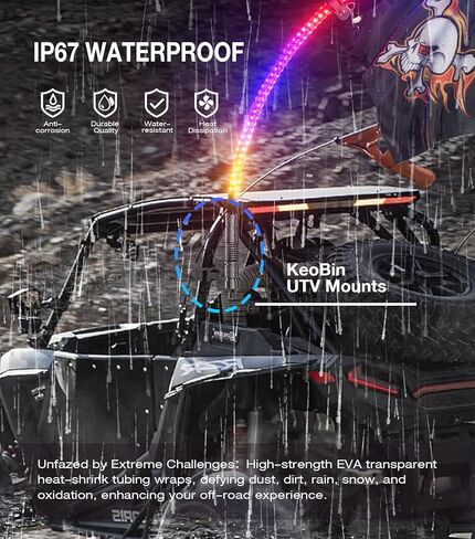 أضواء سوط LED بطول 2 قدم لمركبة UTV مع جهاز تحكم عن بعد لاسلكي، هوائي سوط مضاء بإضاءة RGB بنسبة 200% لشاحنة RZR SXS Can-Am Offroad Polaris - قطعة واحدة in Kuwait