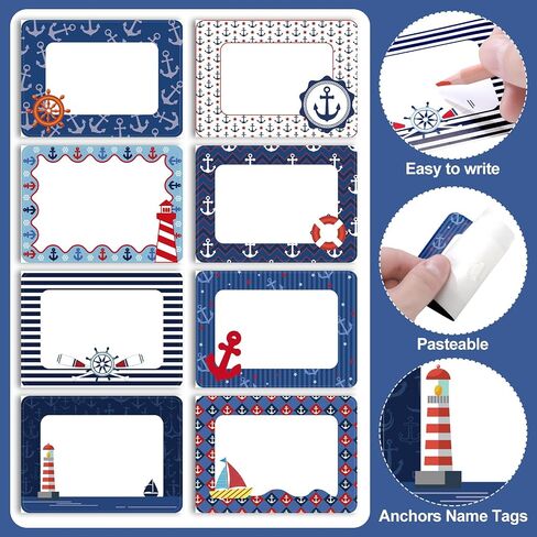 Harloon 48 Pcs Nautical Anchors Name Tags Nautical Name Tags Stickers Name Labels for Classroom with Lighthouse Anchors Sailboats Self Adhesive Labels Tags Student Name Labels (2.48 x 3.46 Inch) in Saudi Arabia