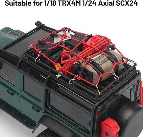 daitoku 1/24 & 1/18 Car Roof Decoration RC Crawler Accessories Luggage Net ARB Bags Recovery Boards Luggage Box Fire Fuel Tanks Extinguisher Shovel Wood Box for 1/18 TRX4M 1/24 Axial SCX24 (Red) in Kuwait