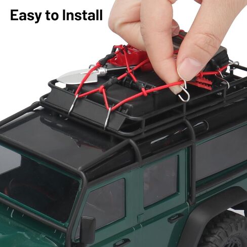 daitoku 1/24 & 1/18 Car Roof Decoration RC Crawler Accessories Luggage Net ARB Bags Recovery Boards Luggage Box Fire Fuel Tanks Extinguisher Shovel Wood Box for 1/18 TRX4M 1/24 Axial SCX24 (Red) in Kuwait