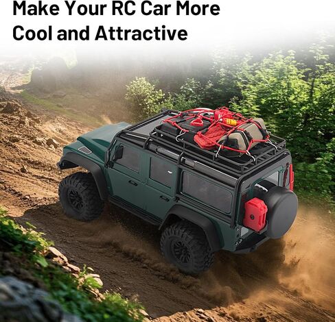 daitoku 1/24 & 1/18 Car Roof Decoration RC Crawler Accessories Luggage Net ARB Bags Recovery Boards Luggage Box Fire Fuel Tanks Extinguisher Shovel Wood Box for 1/18 TRX4M 1/24 Axial SCX24 (Red) in Kuwait