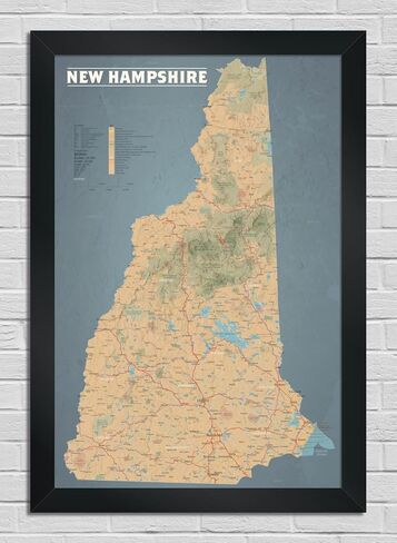 Best Maps Ever New Hampshire State Wall Map 24x36 Poster (Tan & Slate Blue) in Kuwait