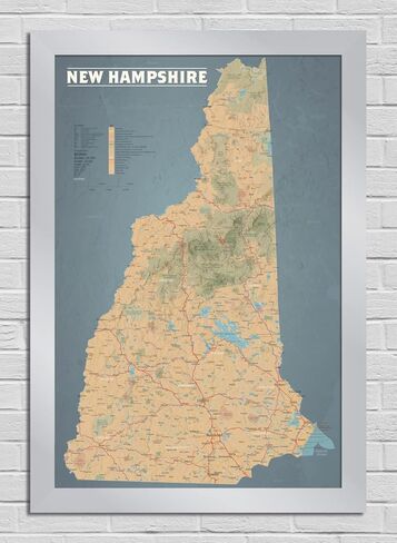Best Maps Ever New Hampshire State Wall Map 24x36 Poster (Tan & Slate Blue) in Kuwait