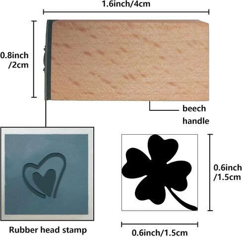 CRASPIRE 3/5in Mini Wooden Rubber Stamp Four Leaf Clover Plant Pattern Small Wood Stamps Vintage Reusable Print for St Patrick DIY Scrapbooking Journaling Albums Card Making Planner Envelope Photo in Kuwait