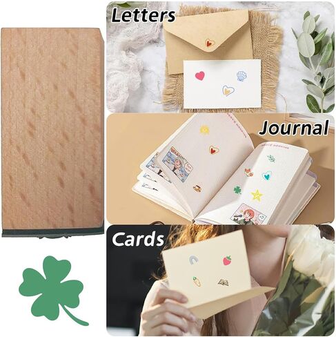 CRASPIRE 3/5in Mini Wooden Rubber Stamp Four Leaf Clover Plant Pattern Small Wood Stamps Vintage Reusable Print for St Patrick DIY Scrapbooking Journaling Albums Card Making Planner Envelope Photo in Kuwait