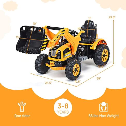 HONEY JOY Ride on Excavator, 12V Battery Powered Construction Vehicles for Kids, Front Loader Shovel w/Horn, 2 Speeds, Forward/Backward, Safety Belt, Kids Bulldozer for Boys Girls(Yellow) in Saudi Arabia