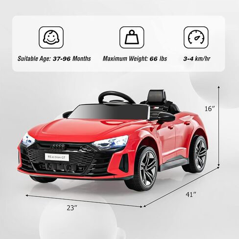 olakids Kids Ride On Car ، Audi RS E-Tron GT 12V سيارة كهربائية مع التحكم عن بعد ، لعبة الأطفال الصغار التي تعمل بالبطارية مع تعليق الربيع ، المصابيح الأمامية ، الموسيقى ، MP3 ، USB ، TF (أحمر) in Kuwait