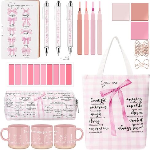 25 Pcs Bible Journaling Kit Ceramic Mug Canvas Bag Leather Notebook Highlighter Pen Pouch Sticky Notes Paper Clip Study Supplies Christian Gift for Women Teacher VBS(Green,Bible Verse) in Saudi Arabia