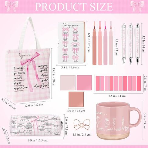 25 Pcs Bible Journaling Kit Ceramic Mug Canvas Bag Leather Notebook Highlighter Pen Pouch Sticky Notes Paper Clip Study Supplies Christian Gift for Women Teacher VBS(Green,Bible Verse) in Saudi Arabia