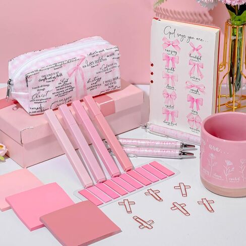 25 Pcs Bible Journaling Kit Ceramic Mug Canvas Bag Leather Notebook Highlighter Pen Pouch Sticky Notes Paper Clip Study Supplies Christian Gift for Women Teacher VBS(Green,Bible Verse) in Saudi Arabia