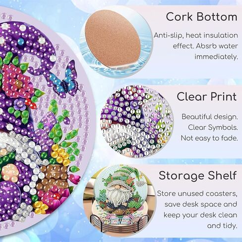 8 PCS GNOME Diamond Art Coasters-Gnomes Diamond Painting Coasters مجموعات مع Holder ، DIY Gnome Coasters مع قواعد الفلين للمبتدئين في البالغين كهدية ديكورز in Kuwait