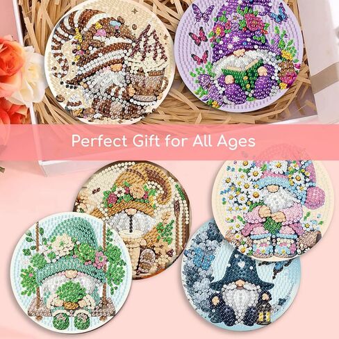 8 PCS GNOME Diamond Art Coasters-Gnomes Diamond Painting Coasters مجموعات مع Holder ، DIY Gnome Coasters مع قواعد الفلين للمبتدئين في البالغين كهدية ديكورز in Kuwait