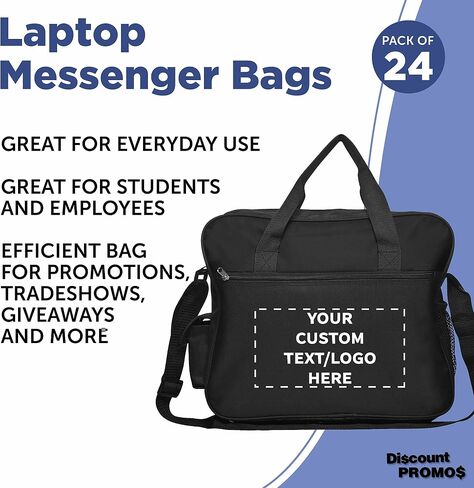 Custom Laptop Messenger Bags of 24, Personalized Bulk Pack - Perfect for Employees and For Everyday Use - Black in Saudi Arabia