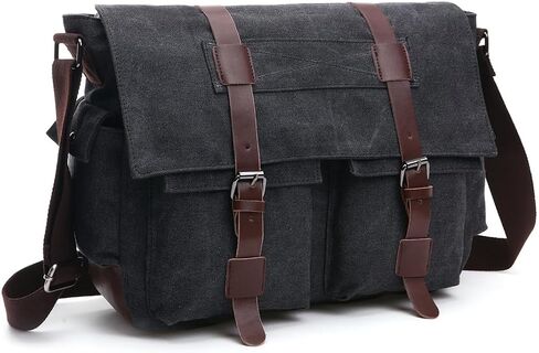 Vintage Canvas Messenger Bag, 15.6 Inch Laptop Crossbody Satchel with Multi-Pocket and Adjustable Shoulder Strap in Saudi Arabia