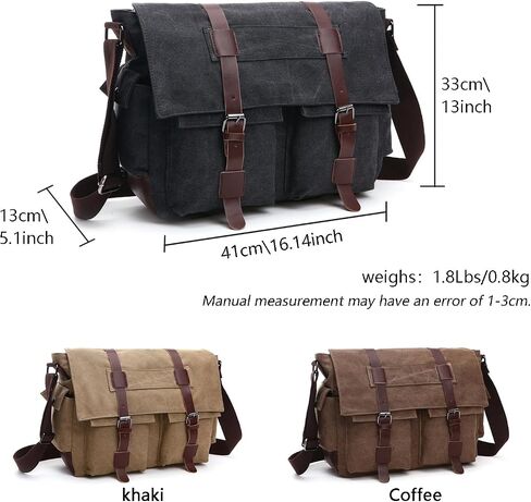 Vintage Canvas Messenger Bag, 15.6 Inch Laptop Crossbody Satchel with Multi-Pocket and Adjustable Shoulder Strap in Saudi Arabia