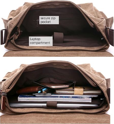 Vintage Canvas Messenger Bag, 15.6 Inch Laptop Crossbody Satchel with Multi-Pocket and Adjustable Shoulder Strap in Saudi Arabia