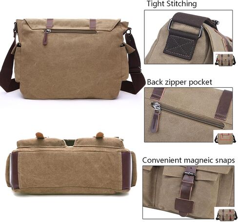 Vintage Canvas Messenger Bag, 15.6 Inch Laptop Crossbody Satchel with Multi-Pocket and Adjustable Shoulder Strap in Saudi Arabia