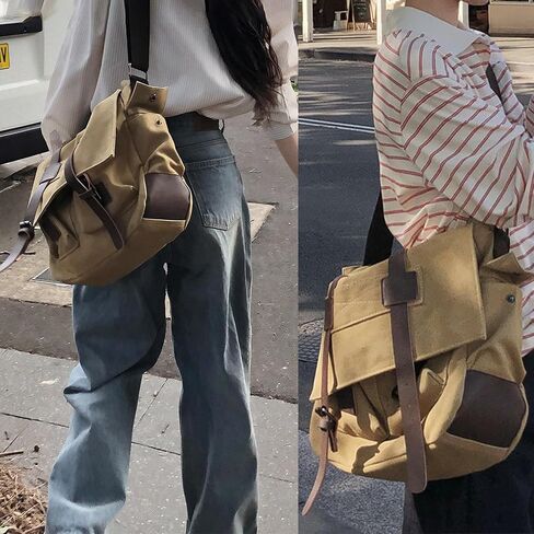 Vintage Canvas Messenger Bag, 15.6 Inch Laptop Crossbody Satchel with Multi-Pocket and Adjustable Shoulder Strap in Saudi Arabia