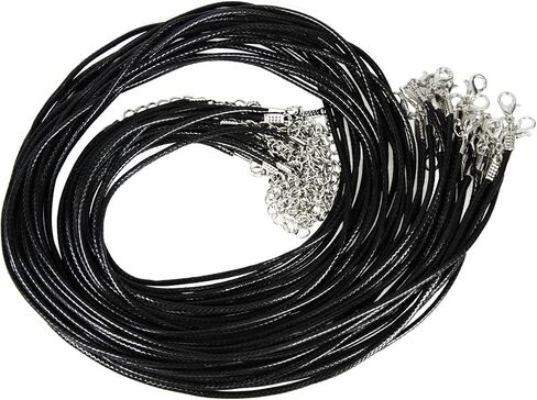 PSON 20PCS 24inch حبل حبل جلدي أسود مضفر مع قفل جراد البحر ، سلسلة قلادة جلدية بعرض 2 مم للمعلقة ، DIY ، صنع المجوهرات in Saudi Arabia