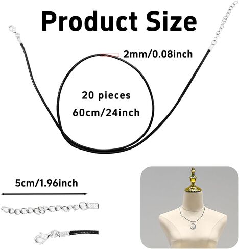 PSON 20PCS 24inch حبل حبل جلدي أسود مضفر مع قفل جراد البحر ، سلسلة قلادة جلدية بعرض 2 مم للمعلقة ، DIY ، صنع المجوهرات in Saudi Arabia