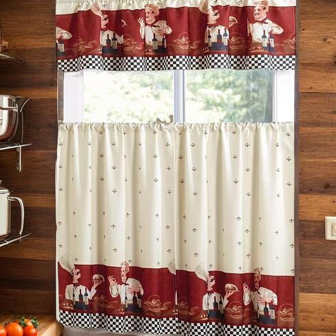 MarCielo 3 Piece Printed Floral Kitchen/Cafe Curtain with Swag and Tier Window Curtain Set, White, Sunflower in Saudi Arabia