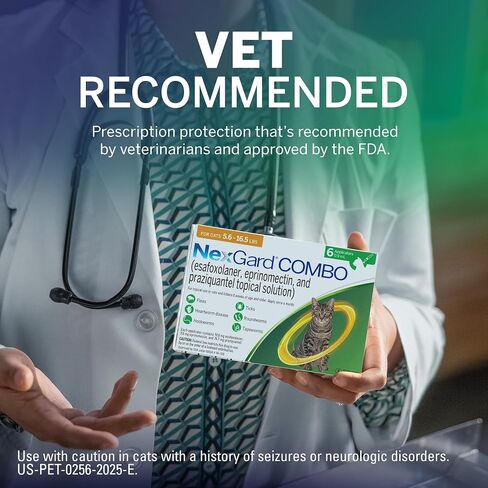 Nexgard® Combo (esafoxolaner ، eprinomectin ، و praziquantel solution) حماية البراغيث وحماية القراد بالإضافة إلى مرض الدودة القلبية الوقائية للقطط ، 5.6-16.5 رطل. (صندوق أصفر) 6 جرعات (العرض 6 أشهر) in Saudi Arabia