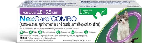 Nexgard® Combo (esafoxolaner ، eprinomectin ، و praziquantel solution) حماية البراغيث وحماية القراد بالإضافة إلى مرض الدودة القلبية الوقائية للقطط ، 5.6-16.5 رطل. (صندوق أصفر) 6 جرعات (العرض 6 أشهر) in Saudi Arabia